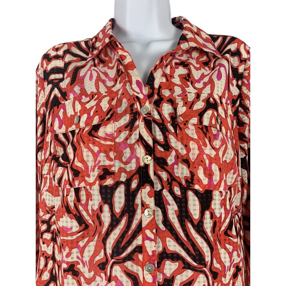 Womens Button-Up Blouse Long Sleeve Animal Print Polyester Red Black Size Small - Picture 2 of 12